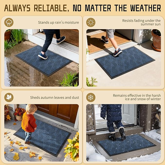 Yimobra Large Door Mat 47x32, All-Weather Waterproof Non-Slip Welcome Matt Outdoor, Heavy Duty Non Slip Doormat for Entryway for Patio and Garage Indoor, Easy Clean, Blue