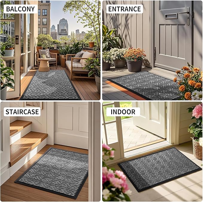 Yimobra Front Door Mat Outside Entrance 29.5x17, Waterproof Heavy Duty Outdoor Mats for Front Door, Non Slip Rubber Entry Mat for Garage Patio Indoor, Mix Grey
