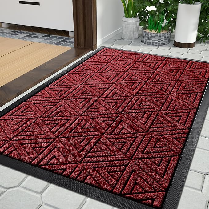 Yimobra Large Door Mat 36x24, All-Weather Waterproof Non-Slip Welcome Matt Outdoor, Heavy Duty Non Slip Doormat for Entryway for Patio and Garage Indoor, Easy Clean, Black Red