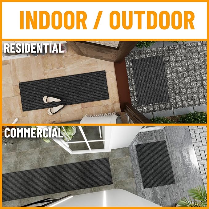 Ottomanson Mud Mat 2'7" x 4' Entryway Rug - Non-Slip Scraper Doormat for Muddy Paws, Dirt Trapping Indoor/Outdoor Mat for High-Traffic Areas, Kitchen, Garage, Patio, Black