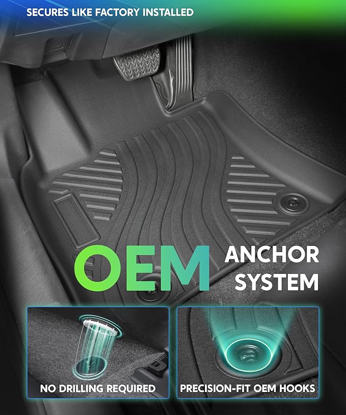 TPE All-Weather Floor Mats for Toyota Camry 2018-2024 (Not for Hybrid) | Custom Fit Floor Liners | 1st & 2nd Row Protection | Durable, Odorless, Easy to Clean (3-Piece Set, Black)