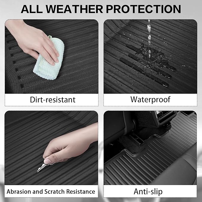 Weize New 2025 2026 Tesla Model Y Juniper Floor Mats and Cargo Liners 5-Seat All Weather Non-Slip Floor Liners and Cargo Trunk Mats Accessories, Set of 6 Mats (ONLY for Tesla Model Y Juniper)