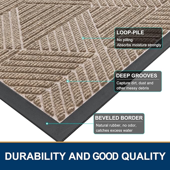 Smiry Front Door Mat Outside Entrance, Heavy Duty Sturdy Natural Rubber Doormat, Trap Dirt and Moisture, Easy Clean Low Profile Mats for Indoor Outdoor Entry, Irregular Triangle (36x24, Mixed Camel)