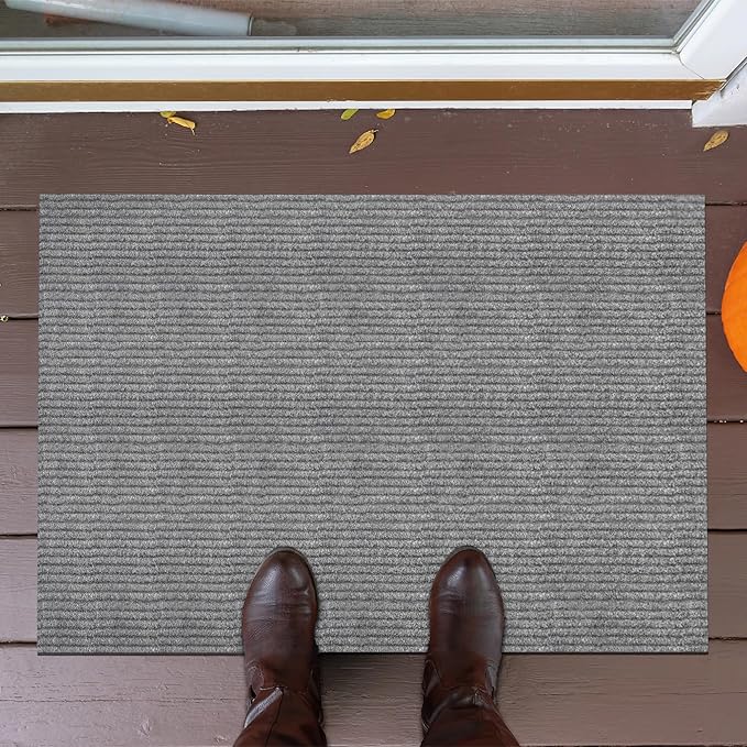 Ottomanson Mud Mat 3' x 3'11" Entryway Rug - Non-Slip Scraper Doormat for Muddy Paws, Dirt Trapping Indoor/Outdoor Mat for High-Traffic Areas, Kitchen, Garage, Patio, Gray