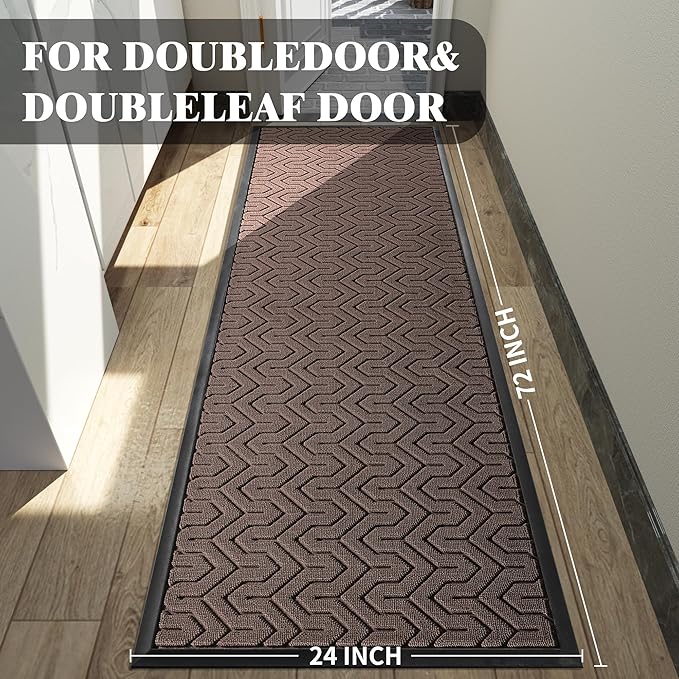 Yimobra 72x24 Indoor Outdoor Runner Rug, Heavy-Duty Entrance Mat for High Traffic Areas, Commercial Grade Welcome Door Mat, Easy Clean Brown