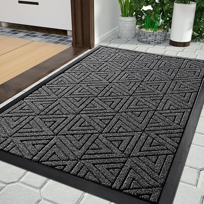 Yimobra Large Door Mat 36x24, All-Weather Waterproof Non-Slip Welcome Matt Outdoor, Heavy Duty Non Slip Doormat for Entryway for Patio and Garage Indoor, Easy Clean, Mix Grey