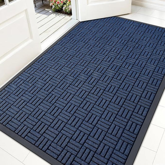 OLANLY Front Door Mat Outside Entrance 59x34, Absorbent, Heavy Duty Sturdy Natural Rubber Doormat Indoor Outdoor, Non-Slip, Stain and Fade Resistant, Low Profile Floor Mat for Entryway, Navy Blue