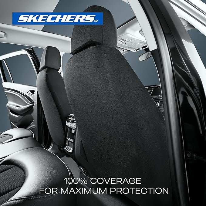 Skechers Seat Covers, Premium Breathable Polyester Car Seat Covers, Car Seat Covers Full Set Airbag Compatible, Automotive Comfort for Most Cars, Vans, Trucks, SUVs (Full Set,Black)