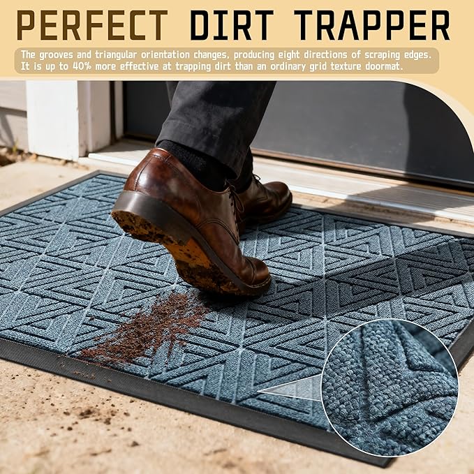 Yimobra Large Door Mat 47x24, All-Weather Waterproof Non-Slip Welcome Matt Outdoor, Heavy Duty Non Slip Doormat for Entryway for Patio and Garage Indoor, Easy Clean, Mix Blue