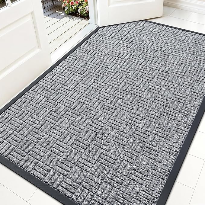 OLANLY Front Door Mat Outside Entrance 59x34, Absorbent, Heavy Duty Sturdy Natural Rubber Doormat Indoor Outdoor, Non-Slip, Stain and Fade Resistant, Low Profile Floor Mat for Entryway, Charcoal Gray
