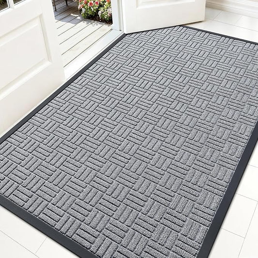 OLANLY Front Door Mat Outside Entrance 59x34, Absorbent, Heavy Duty Sturdy Natural Rubber Doormat Indoor Outdoor, Non-Slip, Stain and Fade Resistant, Low Profile Floor Mat for Entryway, Charcoal Gray