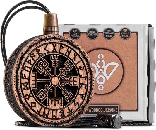Wood Car Air Freshener — Vegvisir Handmade Unscented DIY Essential Oil Hanging Diffuser with Felt Insert — Add Your Own Oils — Refillable — Car/Truck/SUV — Cardboard Box