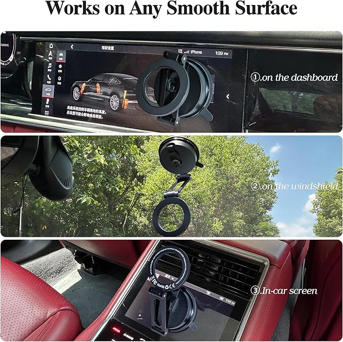 WIWU for MagSafe Car Mount Magnetic Phone Holder 360°Rotation Suction Cup Phone Mount for Car Foldable Adjustable Stable Cradle Compatible with iPhone 16/15/14/13/12 Series Android