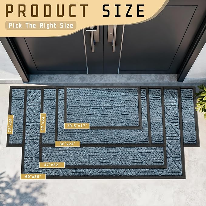 Yimobra Large Door Mat 36x24, All-Weather Waterproof Non-Slip Welcome Matt Outdoor, Heavy Duty Non Slip Doormat for Entryway for Patio and Garage Indoor, Easy Clean, Mix Blue