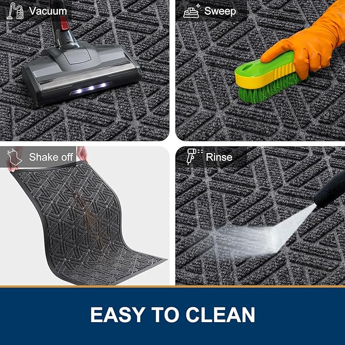 Smiry Front Door Mat Outside Entrance, Heavy Duty Sturdy Natural Rubber Doormat, Trap Dirt and Moisture, Easy Clean Low Profile Mats for Indoor Outdoor Entry, Grid Geometric (47x24, Grey)