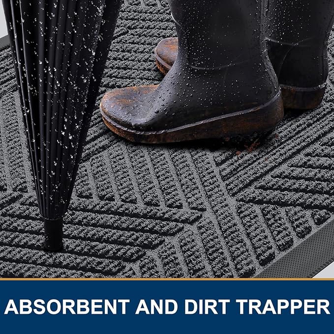 Smiry Front Door Mat Outside Entrance, Heavy Duty Sturdy Natural Rubber Doormat, Trap Dirt and Moisture, Easy Clean Low Profile Mats for Indoor Outdoor Entry, Irregular Triangle (36x24, Silver Grey)