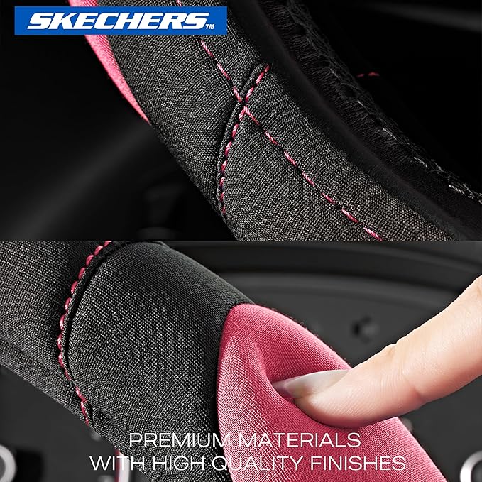 Skechers Pink Steering Wheel Cover, Memory Foam Car Steering Wheel Cover,14.5-15inch Anti-Slip Safety Comfortable Desgin, Universal Accessory for Diverse Cars, Truck,SUV (Black & Pink)