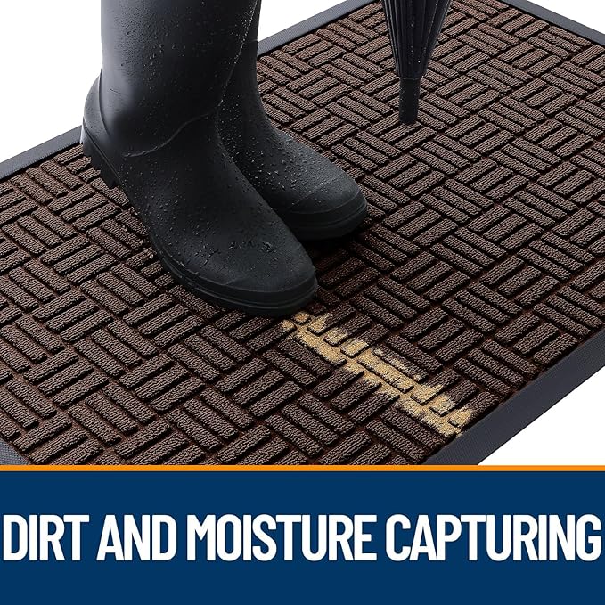 OLANLY Front Door Mat Outside Entrance 71x47, Absorbent, Heavy Duty Sturdy Natural Rubber Doormat Indoor Outdoor, Stain and Fade Resistant, Non-Slip Backing Low Profile Floor Mat for Entryway, Brown