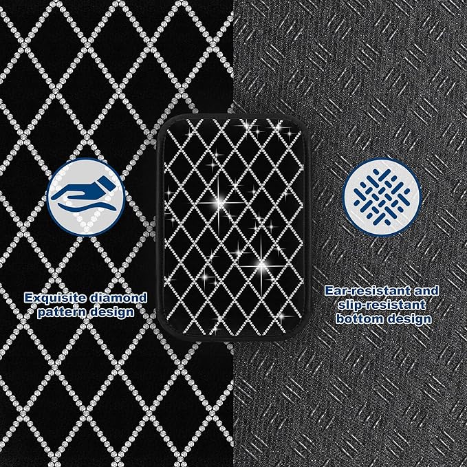 Armrest Cover with 2 Storage Bags Fit for VW/Volkswagen Jetta Faux Leather Car Center Console Cover with DiamondStorage Box Waterproof Arm Rest Covers(Black)