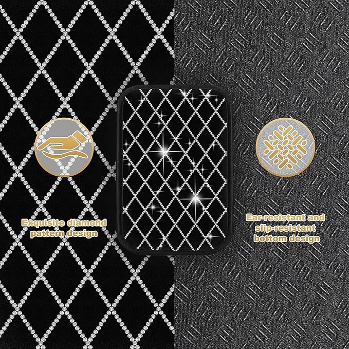 Bling Center Console Cover Compatible with Acura TL Car Armrest Cover with 2 Side Storage Pockets (Black)