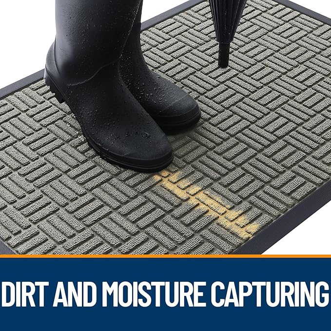 OLANLY Front Door Mat Outside Entrance 47x17, Absorbent, Heavy Duty Sturdy Natural Rubber Doormat Indoor Outdoor, Non-Slip, Stain and Fade Resistant, Low Profile Floor Mat for Entryway, Modern Gray