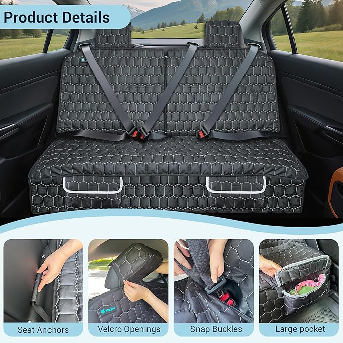 Dog Seat Covers for Tesla Model Y, Heavy Duty Bench Seat Cover with Headrest for Model Y, Non Slip Waterproof Back Seat Cover for Cars Armrest Compatible Car Seat Protector for Kids and Dogs