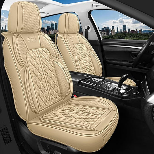 Leather Automotive Seat Covers Universal Fit for Cars, SUV, Sedans, Anti-Slip & Breathable (Beige, Front Seat)