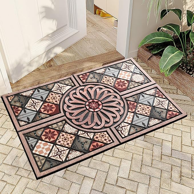 Durable Heavy Duty Front Door Mat - 24"x36" Large Outdoor Welcome Mat Non-Slip Rubber Entrance Door Mat Apply to Home High Traffic Area,Porch, Patio, Farmhouse，Entryway Floor Mats