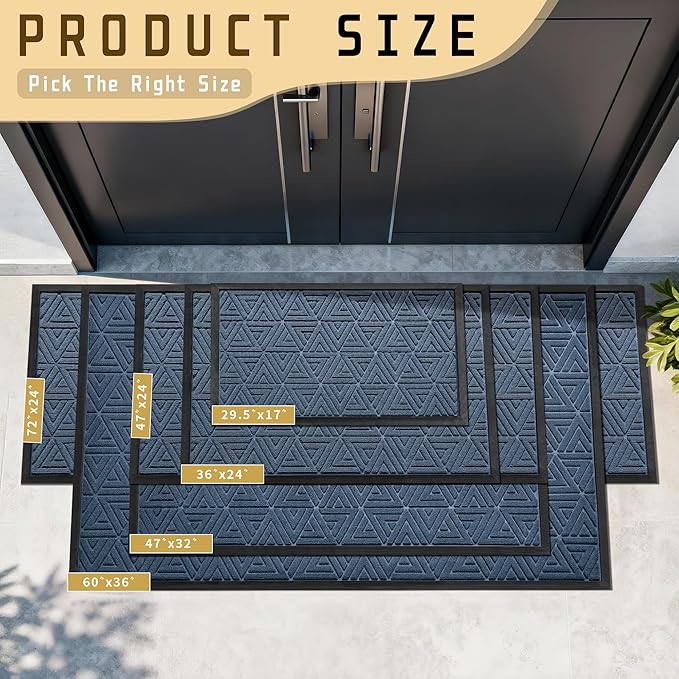 Yimobra Extra Large Door Mat 60x36, All-Weather Waterproof Non-Slip Welcome Matt Outdoor, Heavy Duty Non Slip Doormat for Entryway for Patio and Garage Indoor, Easy Clean, Blue