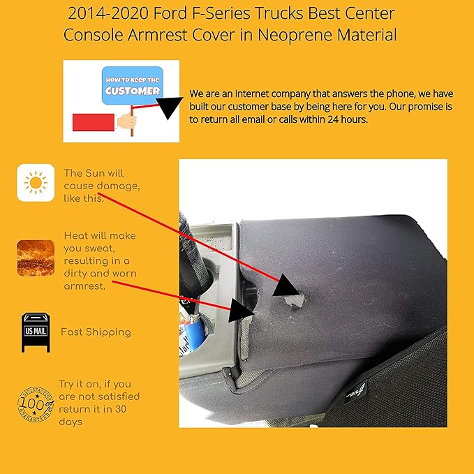 Auto Console Covers - Premium Center Console Cover Armrest Compatible with Ford F-150 2015-2022, Waterproof Neoprene Fabric Middle Console Cover (Gray)