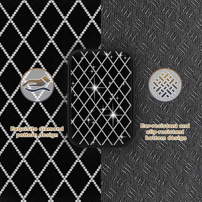YORKNEIC Bling Car Center Console Cover Fit for Ford EcoSport: Middle Armrest Cover with Crystal Rhinestones, Diamond Automotive Interior Car Arm Rest Cover Pad Protector(Black&Silver Diamond)