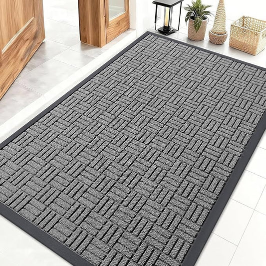OLANLY Front Door Mat Outside Entrance 47x32, Absorbent, Heavy Duty Sturdy Natural Rubber Doormat Indoor Outdoor, Stain and Fade Resistant, Non-Slip Backing Low Profile Floor Mat for Entryway, Grey