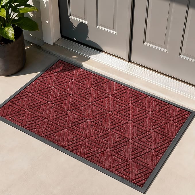Yimobra Large Door Mat 47x32, All-Weather Waterproof Non-Slip Welcome Matt Outdoor, Heavy Duty Non Slip Doormat for Entryway for Patio and Garage Indoor, Easy Clean, Black Red