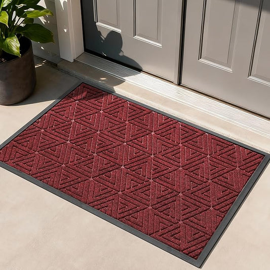 Yimobra Large Door Mat 47x32, All-Weather Waterproof Non-Slip Welcome Matt Outdoor, Heavy Duty Non Slip Doormat for Entryway for Patio and Garage Indoor, Easy Clean, Black Red