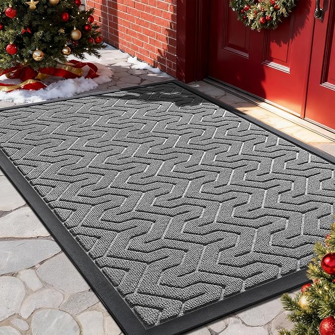 Yimobra Front Door Mat Outside Entrance 29.5x17, Waterproof Heavy Duty Outdoor Mats for Front Door, Non Slip Rubber Entry Mat for Garage Patio Indoor, Grey