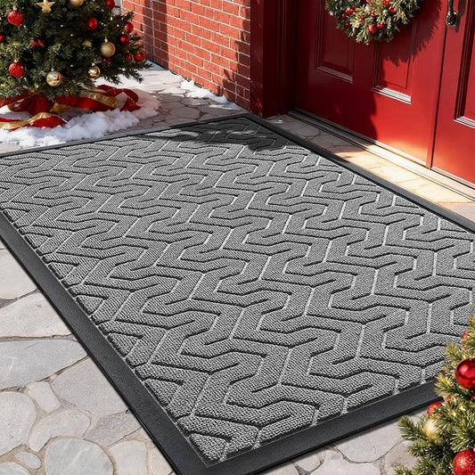 Yimobra Front Door Mat Outside Entrance 29.5x17, Waterproof Heavy Duty Outdoor Mats for Front Door, Non Slip Rubber Entry Mat for Garage Patio Indoor, Grey