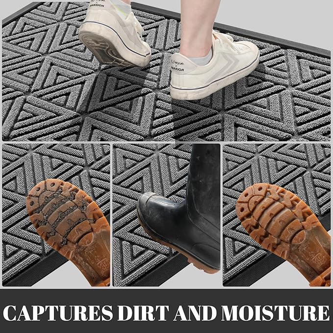 Yimobra Outdoor Mats for Front Door 29.5x17, Stops Mud & Dirt at Entrance, Fits Garage & Patio, All-Weather Waterproof Non Slip Outdoor Indoor Welcome Mat, Grey