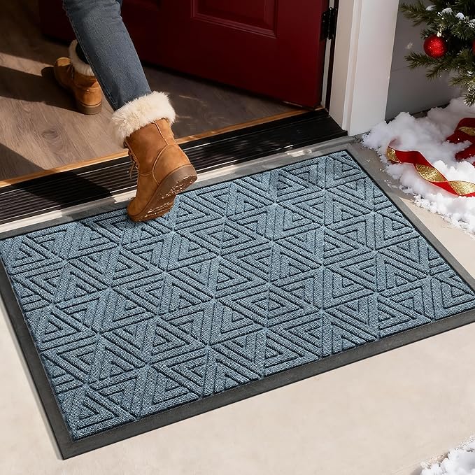 Yimobra Large Door Mat 36x24, All-Weather Waterproof Non-Slip Welcome Matt Outdoor, Heavy Duty Non Slip Doormat for Entryway for Patio and Garage Indoor, Easy Clean, Mix Blue
