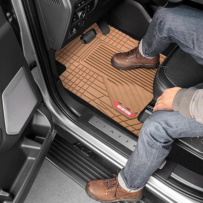 Motor Trend AdventureMax Car Floor Mats Full Set - Durable Rubber Floor Mats for Cars with Debris Capture Grooves, All Weather Interior Protection for Front and Rear with Non-Slip Backing, Beige