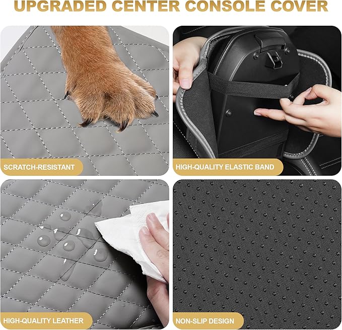 Car Armrest Cover Fit for Acura RLX Leather Center Console Cover Cushion with 2 Storage Bags(Beige)