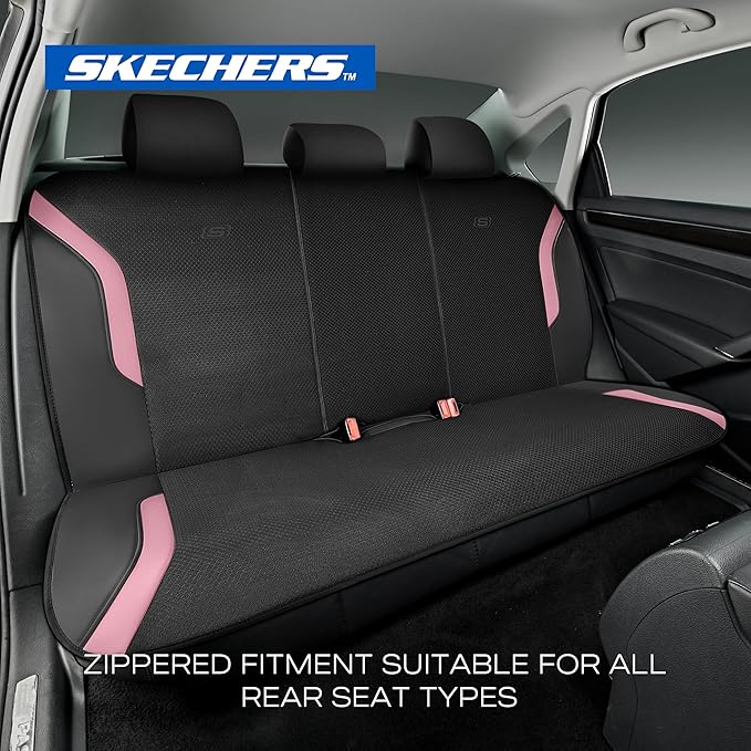 Skechers Memory Foam Car Seat Covers, Air Cool Mesh Thick Seat Covers, Car Seat Full Sets, Airbag Compatible, Automotive Comfort Protection for Most Cars,Vans,Trucks, SUVs,Pink