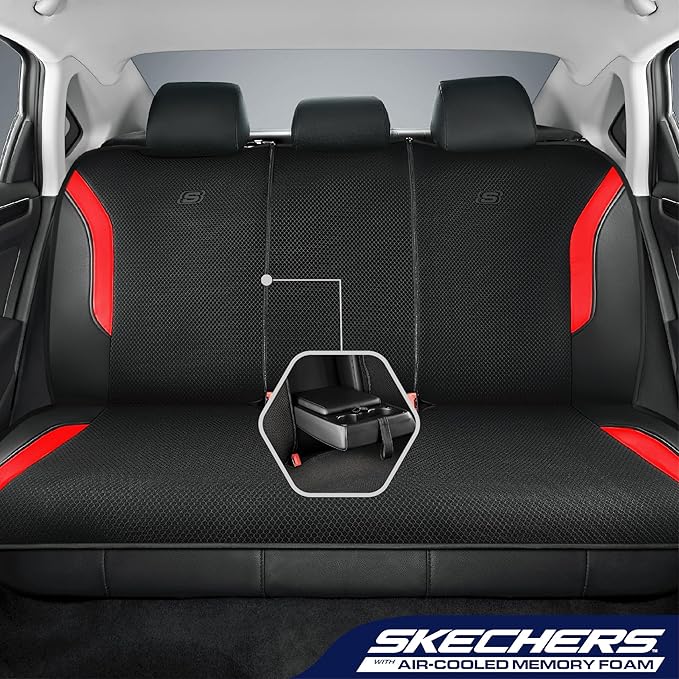 Skechers Memory Foam Car Seat Covers, Air Cool Mesh Thick Seat Covers, Car Seat Full Sets, Airbag Compatible, Automotive Comfort Protection for Most Cars,Vans,Trucks, SUVs,Red