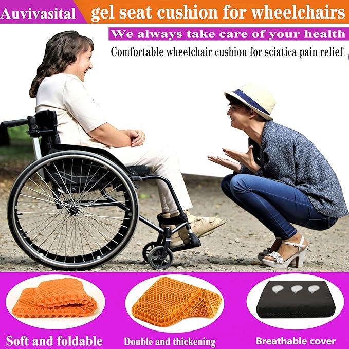Plus Size Gel Seat Cushion, Extra Large and Thick, Seat Cushion for Pressure Relief for Back, Hip, Sciatica, Tailbone Pain, Use for The Office, Wheelchair, Car, Recliner, Truck, Trip, Stadium.(Orange)