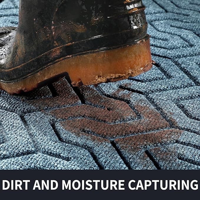 Yimobra Front Door Mat Outside Entrance 29.5x17, Waterproof Heavy Duty Outdoor Mats for Front Door, Non Slip Rubber Entry Mat for Garage Patio Indoor, Mix Blue