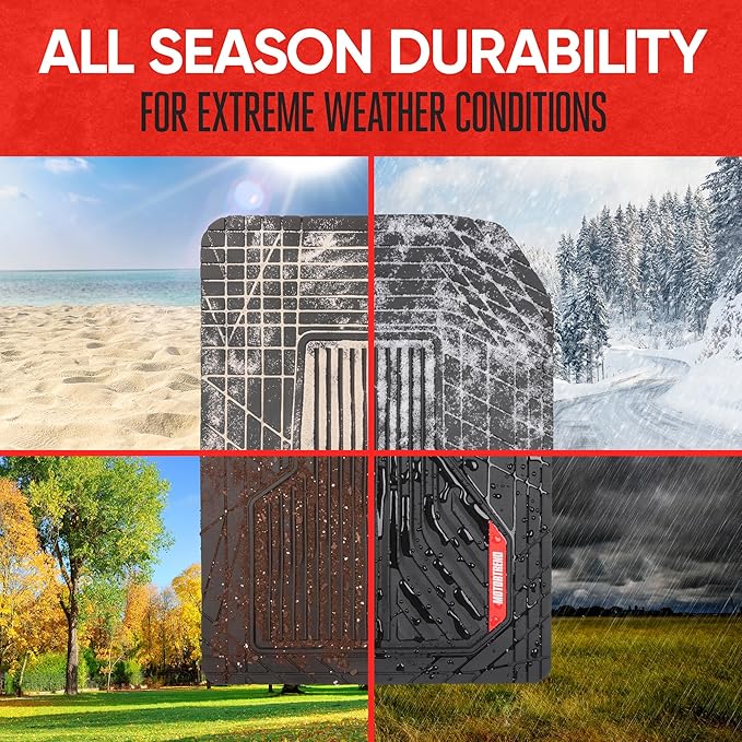 Motor Trend AdventureMax Car Floor Mats Full Set - Durable Rubber Floor Mats for Cars with Debris Capture Grooves, All Weather Interior Protection for Front and Rear with Non-Slip Backing, Black