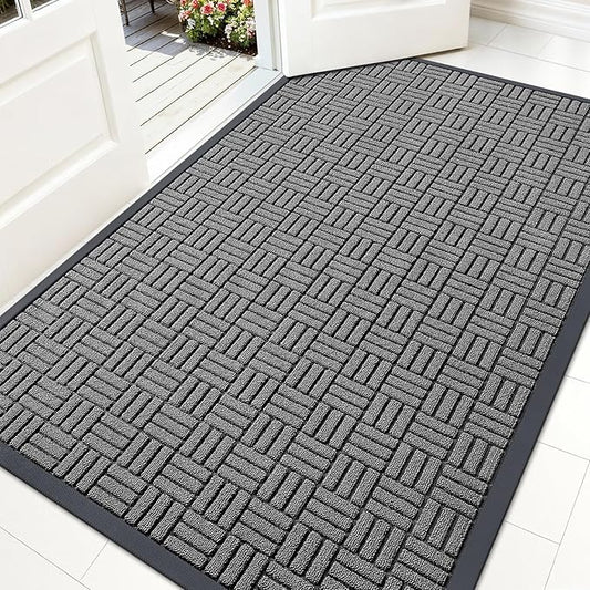 OLANLY Front Door Mat Outside Entrance 59x34, Absorbent, Heavy Duty Sturdy Natural Rubber Doormat Indoor Outdoor, Stain and Fade Resistant, Non-Slip Backing Low Profile Floor Mat for Entryway, Grey
