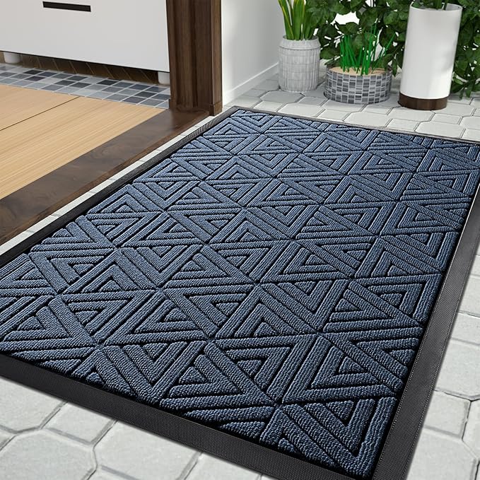 Yimobra Outdoor Mats for Front Door 29.5x17, Stops Mud & Dirt at Entrance, Fits Garage & Patio, All-Weather Waterproof Non Slip Outdoor Indoor Welcome Mat, Blue