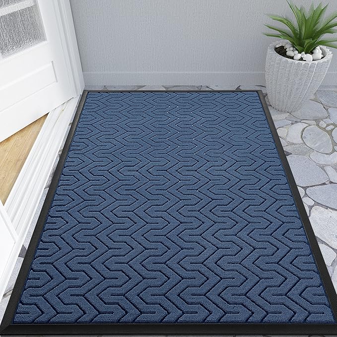 Yimobra Large Door Mat Outside Entrance 47x32, Waterproof Heavy Duty Outdoor Mats for Front Door, Non Slip Rubber Entry Mat for Garage Patio Indoor, Easy Clean, Blue