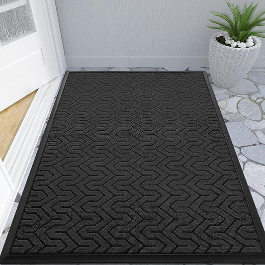 Yimobra Large Door Mat Outside Entrance 47x32, Waterproof Heavy Duty Outdoor Mats for Front Door, Non Slip Rubber Entry Mat for Garage Patio Indoor, Easy Clean, Black