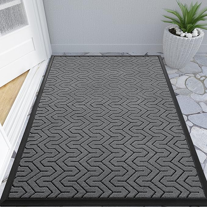 Yimobra Large Door Mat Outside Entrance 47x32, Waterproof Heavy Duty Outdoor Mats for Front Door, Non Slip Rubber Entry Mat for Garage Patio Indoor, Easy Clean, Grey